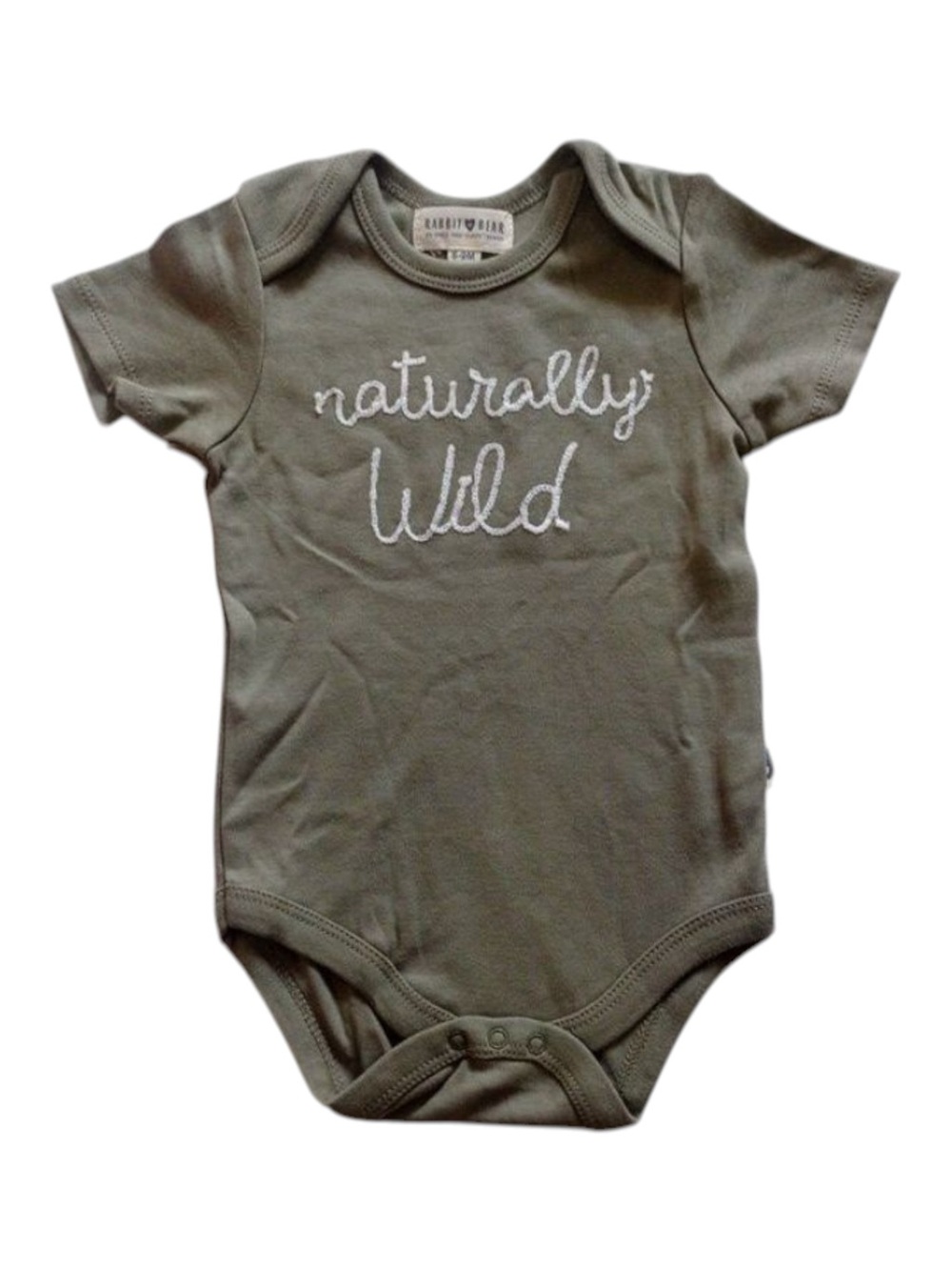 Rabbit + Bear Organic Cotton Naturally Wild Olive Onesie by Emily & Oliver 6-9 M